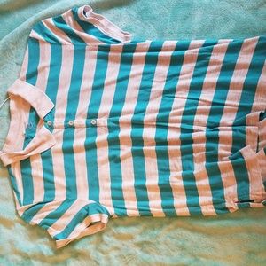 Blue and White Striped Top with Collar